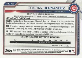 2021 Bowman Draft - Chrome #BDC-193 Cristian Hernandez Back