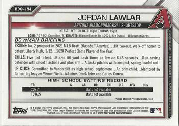 2021 Bowman Draft - Chrome #BDC-194a Jordan Lawlar Back