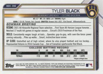 2021 Bowman Draft - Chrome #BDC-200 Tyler Black Back