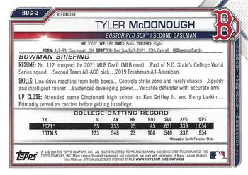 2021 Bowman Draft - Chrome Refractor #BDC-3 Tyler McDonough Back