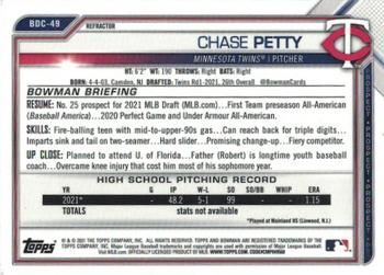 2021 Bowman Draft - Chrome Refractor #BDC-49 Chase Petty Back