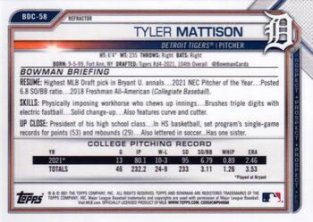 2021 Bowman Draft - Chrome Refractor #BDC-58 Tyler Mattison Back