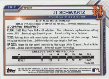 2021 Bowman Draft - Chrome Refractor #BDC-61 JT Schwartz Back