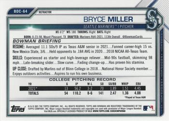2021 Bowman Draft - Chrome Refractor #BDC-64 Bryce Miller Back