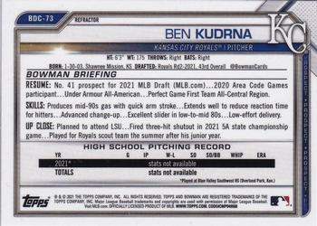 2021 Bowman Draft - Chrome Refractor #BDC-73 Ben Kudrna Back