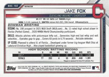 2021 Bowman Draft - Chrome Refractor #BDC-102 Jake Fox Back