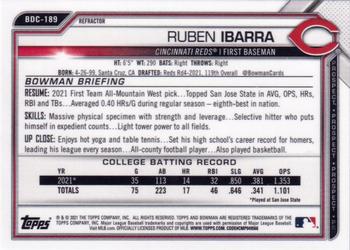 2021 Bowman Draft - Chrome Refractor #BDC-189 Ruben Ibarra Back