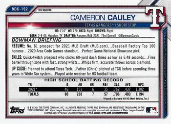 2021 Bowman Draft - Chrome Refractor #BDC-192 Cameron Cauley Back