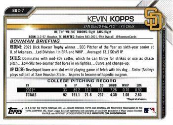 2021 Bowman Draft - Chrome Black & White RayWave Refractor #BDC-7 Kevin Kopps Back