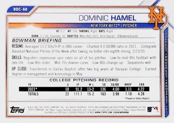 2021 Bowman Draft - Chrome Black & White RayWave Refractor #BDC-60 Dominic Hamel Back