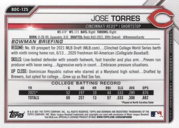 2021 Bowman Draft - Chrome Black & White RayWave Refractor #BDC-125 Jose Torres Back