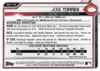 2021 Bowman Draft - Chrome Sparkle Refractor #BDC-125 Jose Torres Back