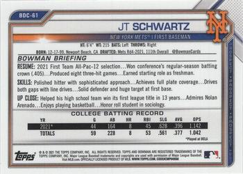 2021 Bowman Draft - Chrome Blue Refractor #BDC-61 JT Schwartz Back