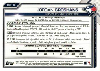 2021 Bowman Draft - Chrome Blue Refractor #BDC-82 Jordan Groshans Back