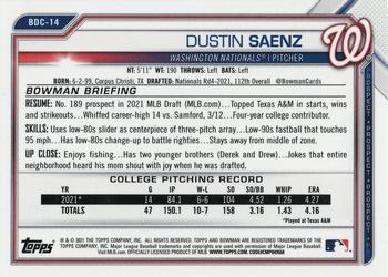 2021 Bowman Draft - Chrome Green Sparkle Refractor #BDC-14 Dustin Saenz Back