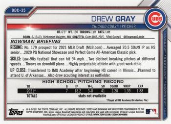 2021 Bowman Draft - Chrome Green Sparkle Refractor #BDC-35 Drew Gray Back