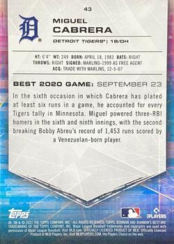2021 Bowman's Best - Atomic Refractor #43 Miguel Cabrera Back