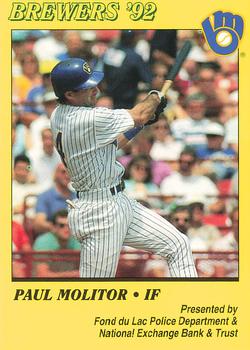 1992 Milwaukee Brewers Police - Fond du Lac Police Department & National Exchange Bank & Trust #NNO Paul Molitor Front