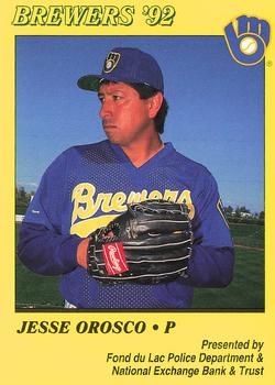 1992 Milwaukee Brewers Police - Fond du Lac Police Department & National Exchange Bank & Trust #NNO Jesse Orosco Front