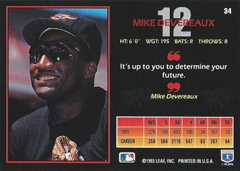 1993 Triple Play #34 Mike Devereaux Back