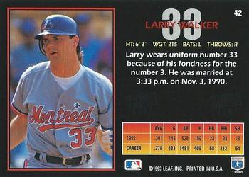 1993 Triple Play #42 Larry Walker Back