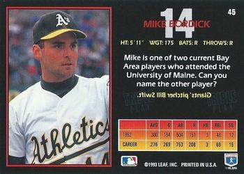 1993 Triple Play #45 Mike Bordick Back