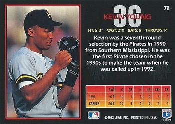 1993 Triple Play #72 Kevin Young Back