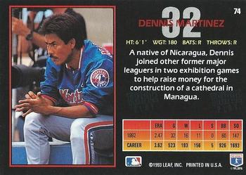 1993 Triple Play #74 Dennis Martinez Back