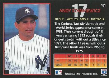1993 Triple Play #101 Andy Stankiewicz Back