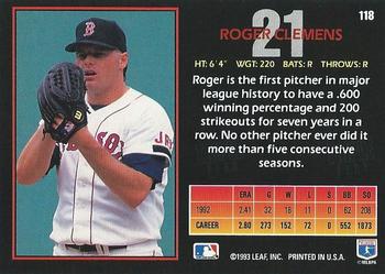 1993 Triple Play #118 Roger Clemens Back