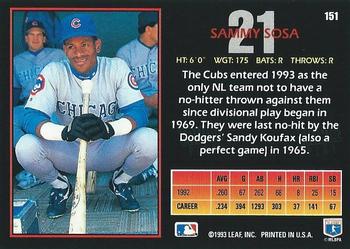 1993 Triple Play #151 Sammy Sosa Back
