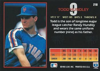1993 Triple Play #218 Todd Hundley Back
