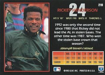1993 Triple Play #219 Rickey Henderson Back