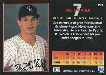 1993 Triple Play #237 Joe Girardi Back