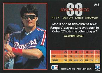 1993 Triple Play #243 Jose Canseco Back