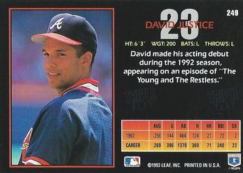 1993 Triple Play #249 David Justice Back