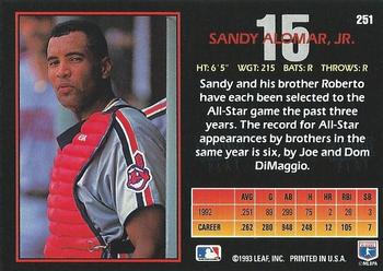 1993 Triple Play #251 Sandy Alomar, Jr. Back