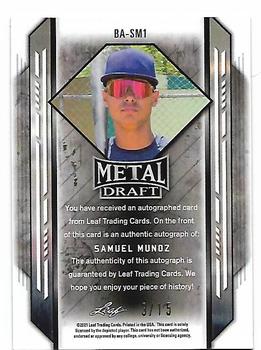 2021 Leaf Metal Draft - Black Rainbow #BA-SM1 Samuel Munoz Back