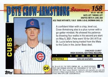 2021 Bowman Heritage #158 Pete Crow-Armstrong Back