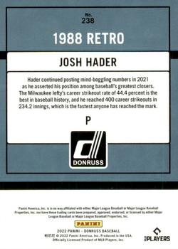2022 Donruss #238 Josh Hader Back