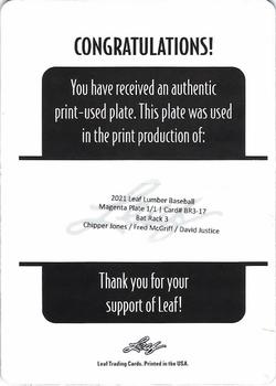 2021 Leaf Lumber - Bat Rack Triple Printing Plates Magenta #BR3-17 Chipper Jones / Fred McGriff / David Justice Back