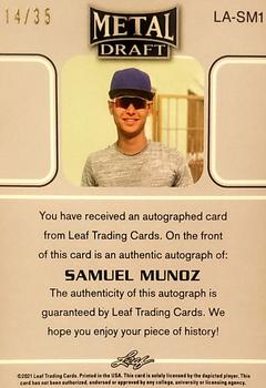 2021 Leaf Metal Draft - 1990 Leaf Autographs Blue Rainbow #LA-SM1 Samuel Munoz Back