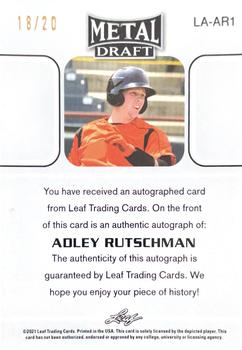 2021 Leaf Metal Draft - 1990 Leaf Autographs Blue Wave #LA-AR1 Adley Rutschman Back