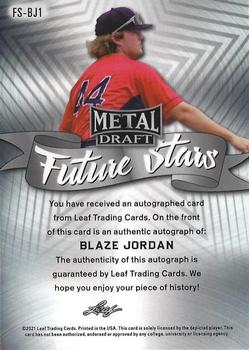 2021 Leaf Metal Draft - Future Stars Autographs Silver Mojo #FS-BJ1 Blaze Jordan Back