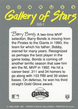 1993 Triple Play - Gallery of Stars #GS-1 Barry Bonds Back