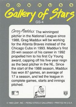 1993 Triple Play - Gallery of Stars #GS-4 Greg Maddux Back
