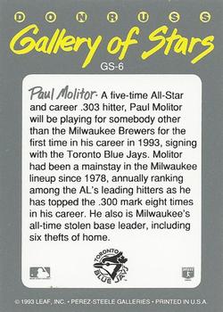 1993 Triple Play - Gallery of Stars #GS-6 Paul Molitor Back