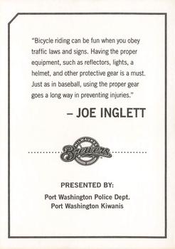2010 Milwaukee Brewers Police - Port Washington Police Dept., Port Washington Kiwanis #NNO Joe Inglett Back
