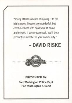 2010 Milwaukee Brewers Police - Port Washington Police Dept., Port Washington Kiwanis #NNO David Riske Back