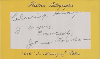 2010 Historic Autographs In Memory Of Edition #NNO Jesse Landrum Front